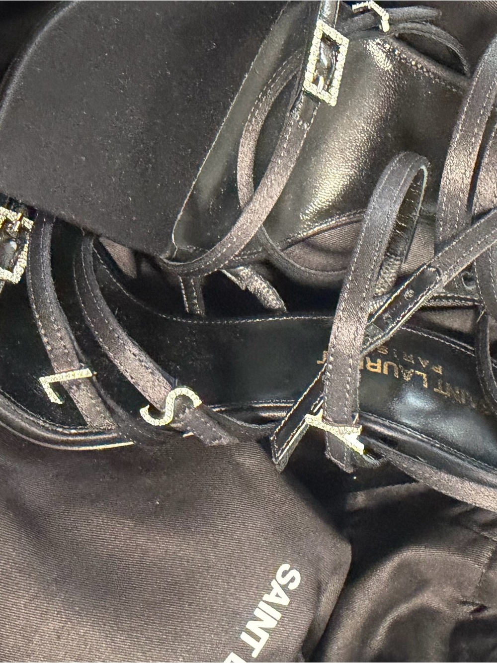 Saint Laurent Black Strappy Stiletto Sandals - Picture 3 of 3